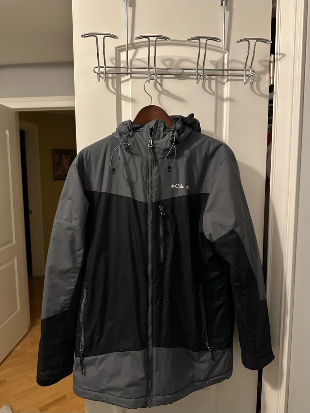 Columbia Men’s Black and Gray Hooded Rain Jacket